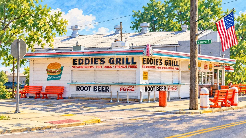 Eddie’s Grill on Lake Road in Geneva-on-the-Lake, illustrated from a real location photograph