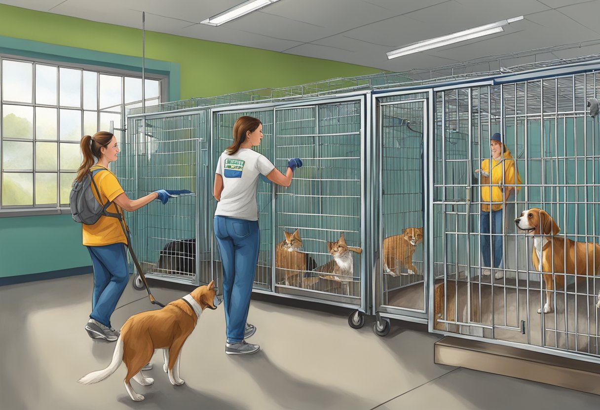 Volunteers clean cages, walk dogs, and socialize with cats at the Geneva Ohio Animal Shelter